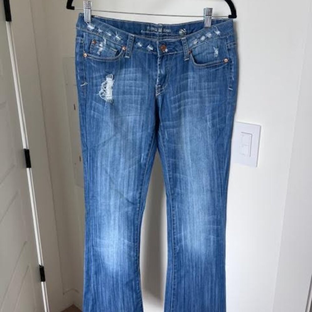 Zara TRF - Boot Cut Blue Distressed Medium Wash Jeans
